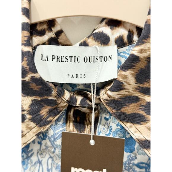 La Prestic Ouiston Mixed Pattern Collared Polo Shirt Blue/Leopard Women's 1 / S - Picture 3 of 4